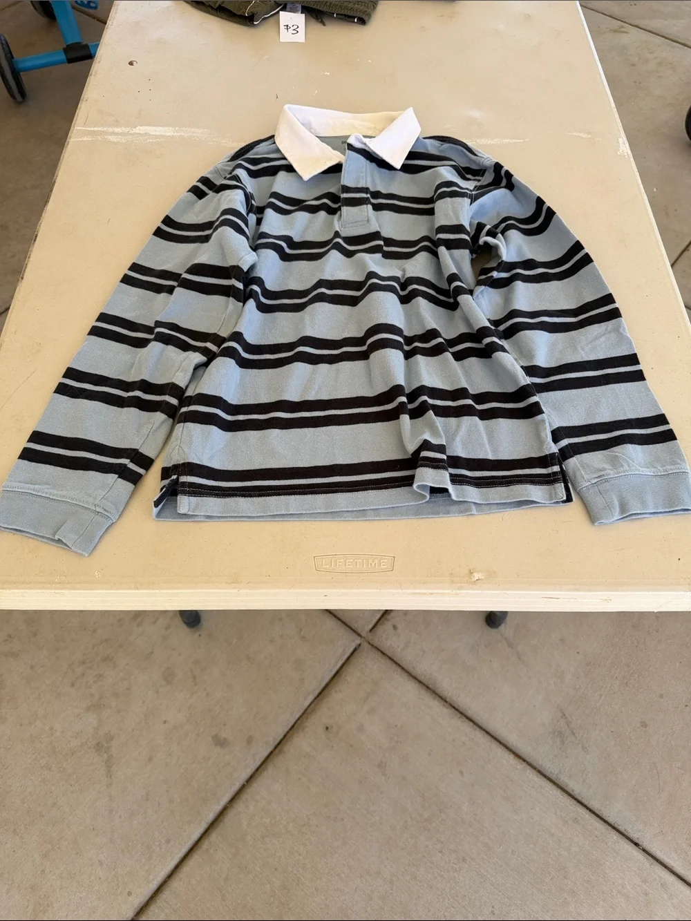 Gymboree Light Blue and Black Striped Rugby Shirt with White Collar
